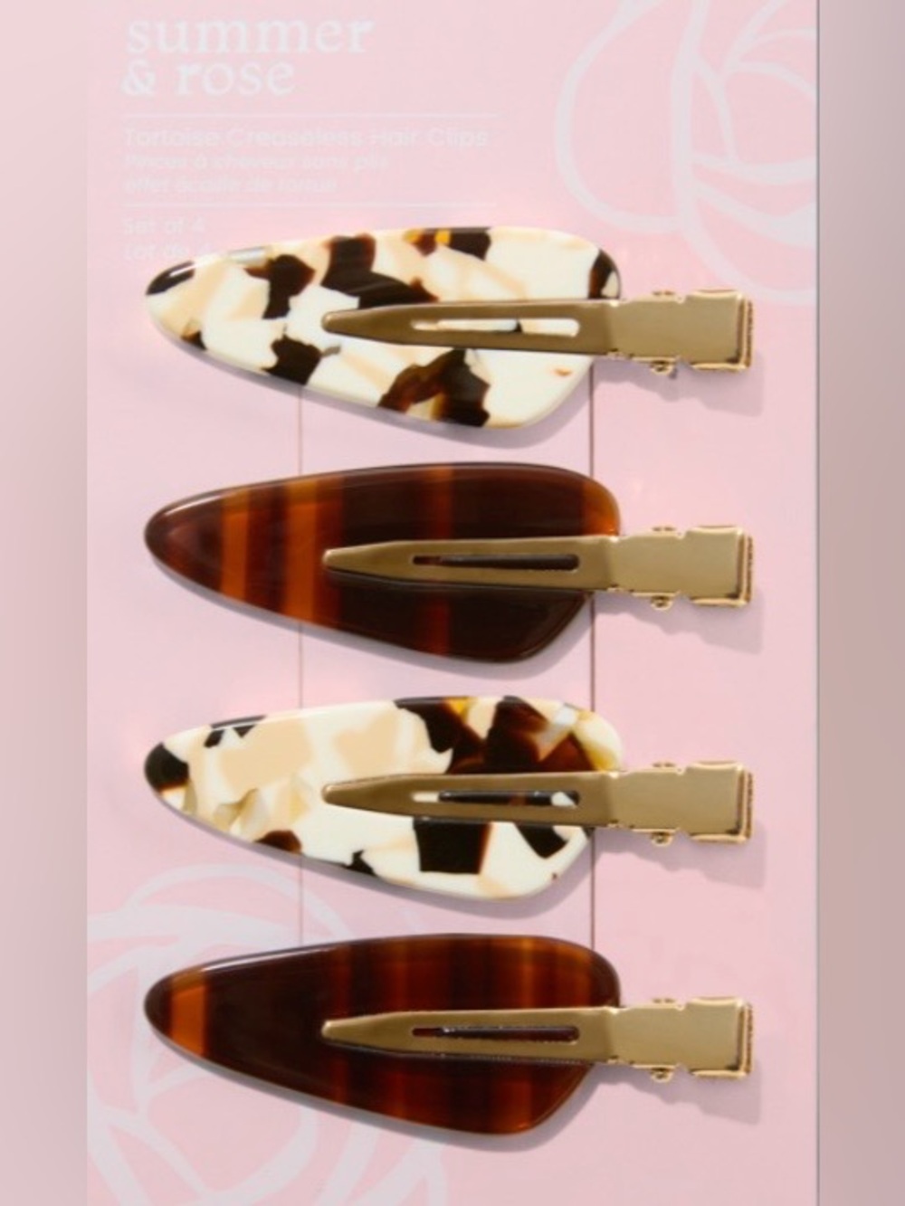 SUMMER & ROSE Set of 4 Creaseless Tortoise Hair Clips